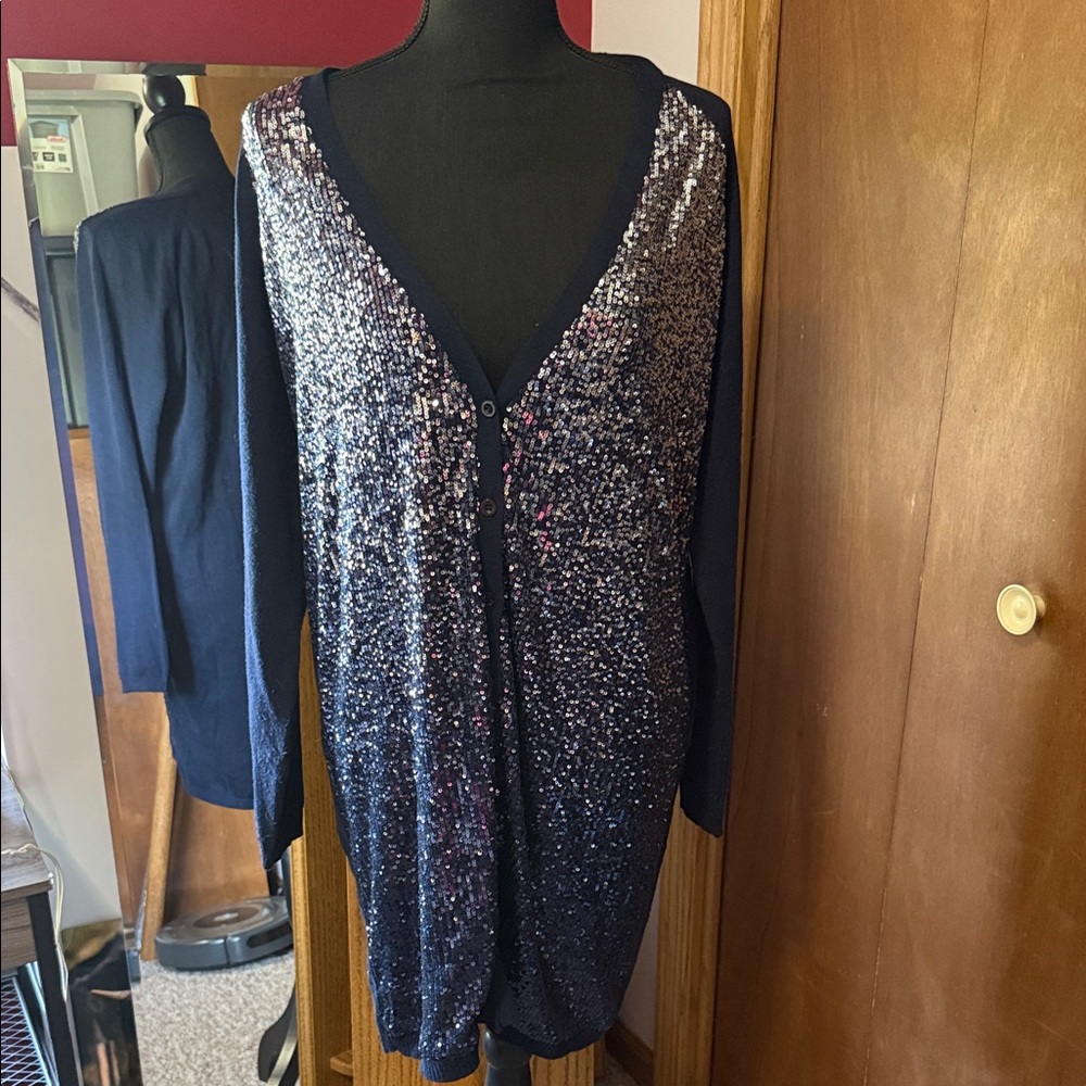 Boston Proper Navy Sequin Cardigan